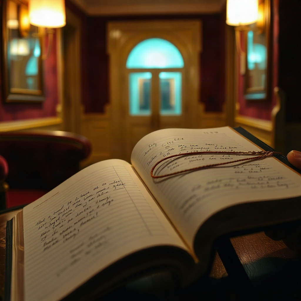 Open hotel ledger with handwritten night notes